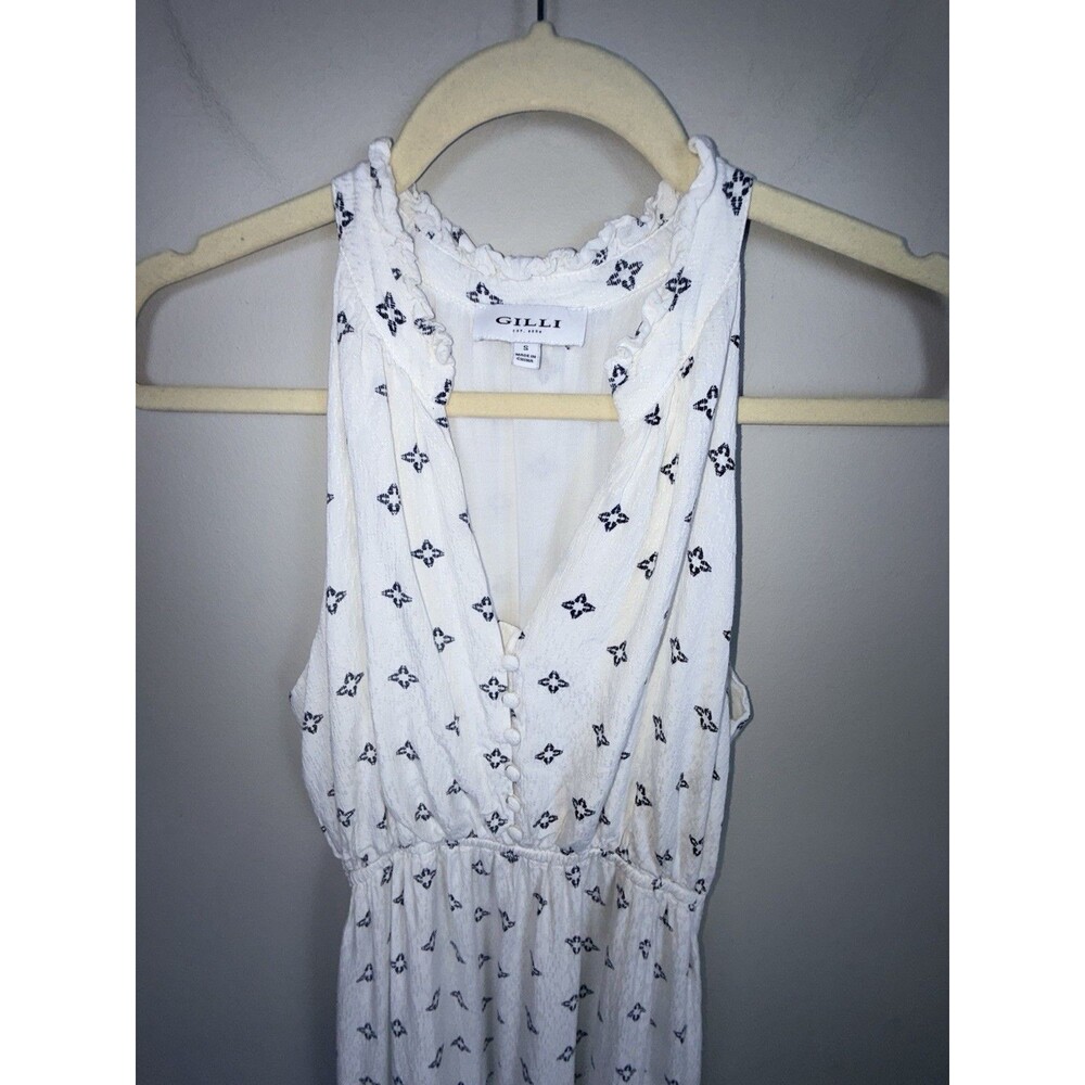 Gilli Maxi Dress White Flowers Rayon Lined Tiered Ruffle V Neck Sleeveless Small